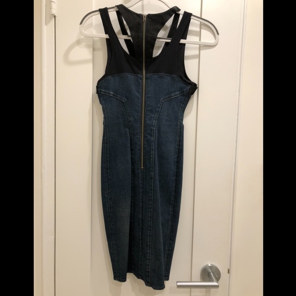 HELMUT LANG Denim & black suede and stretch dress - Picture 3 of 6